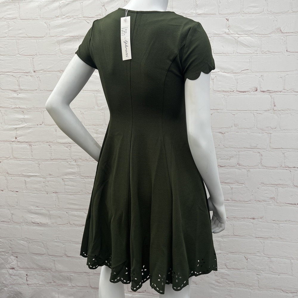 Aphratti Women Short Sleeve Cute Casual Summer Semi Formal A Line Green Dress S - Picture 4 of 14